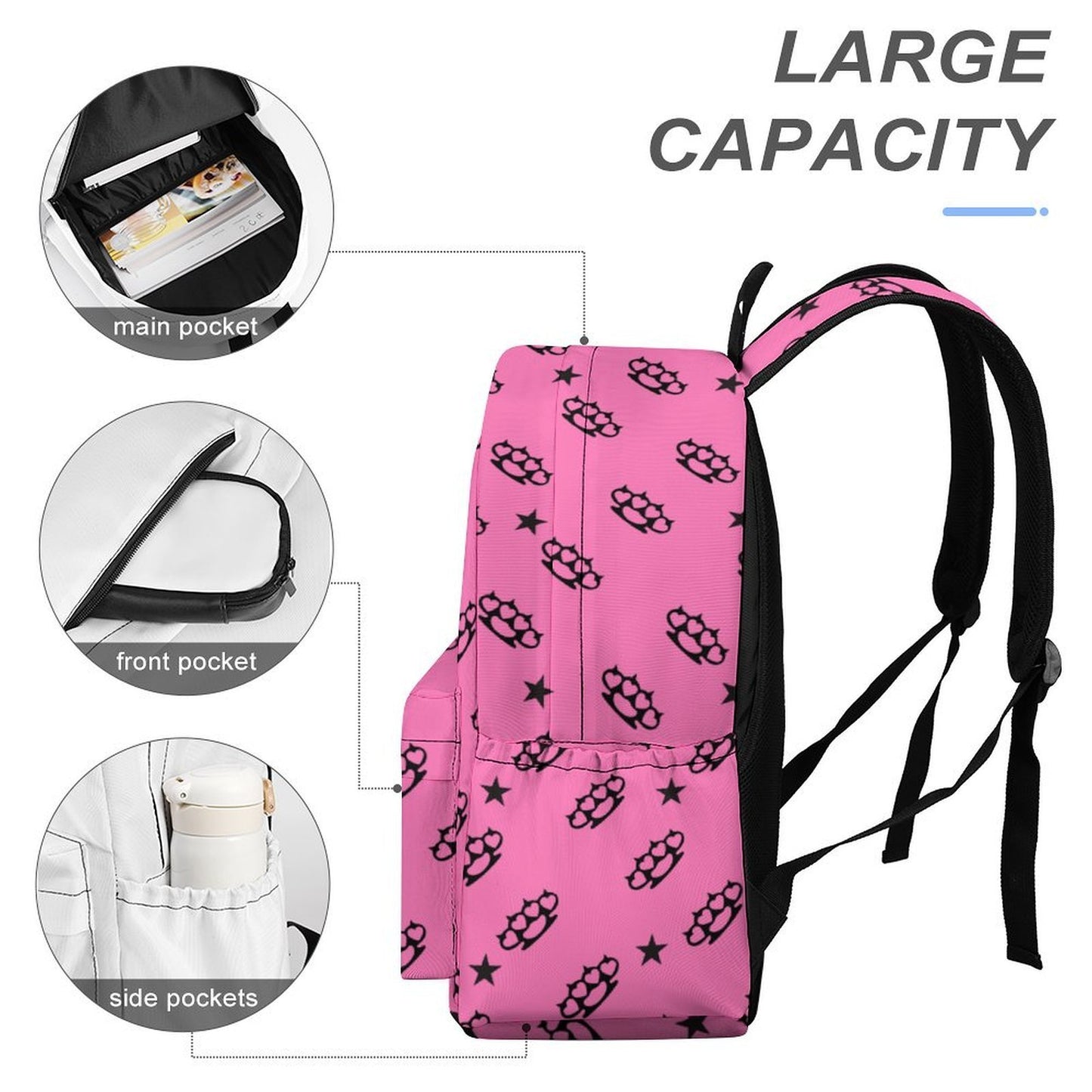 Bubblegum Pink Brass Knuckle Star Scene Backpack – Y2K Emo Bag