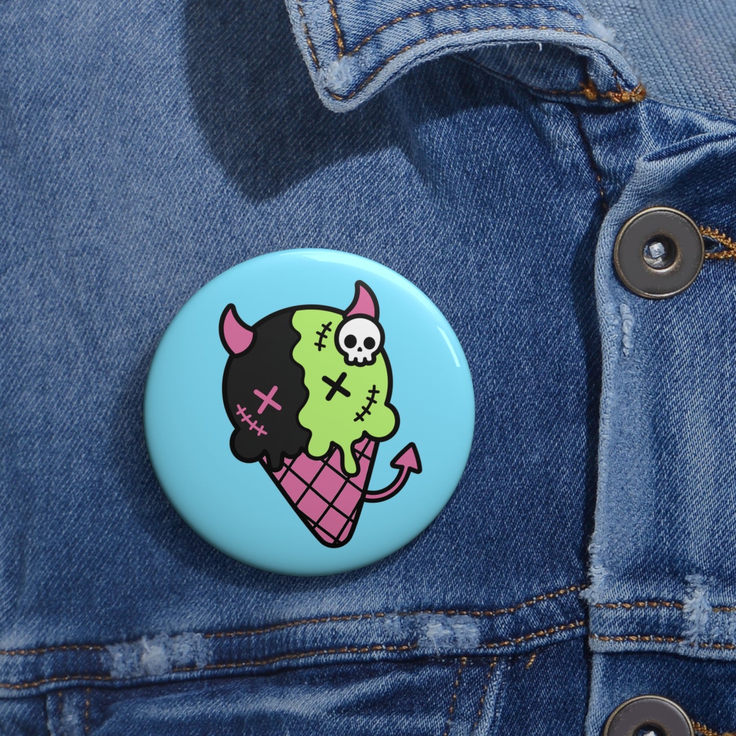 Cute Devil Ice Cream Pin Button — Kawaii Goth Enamel-Style Badge