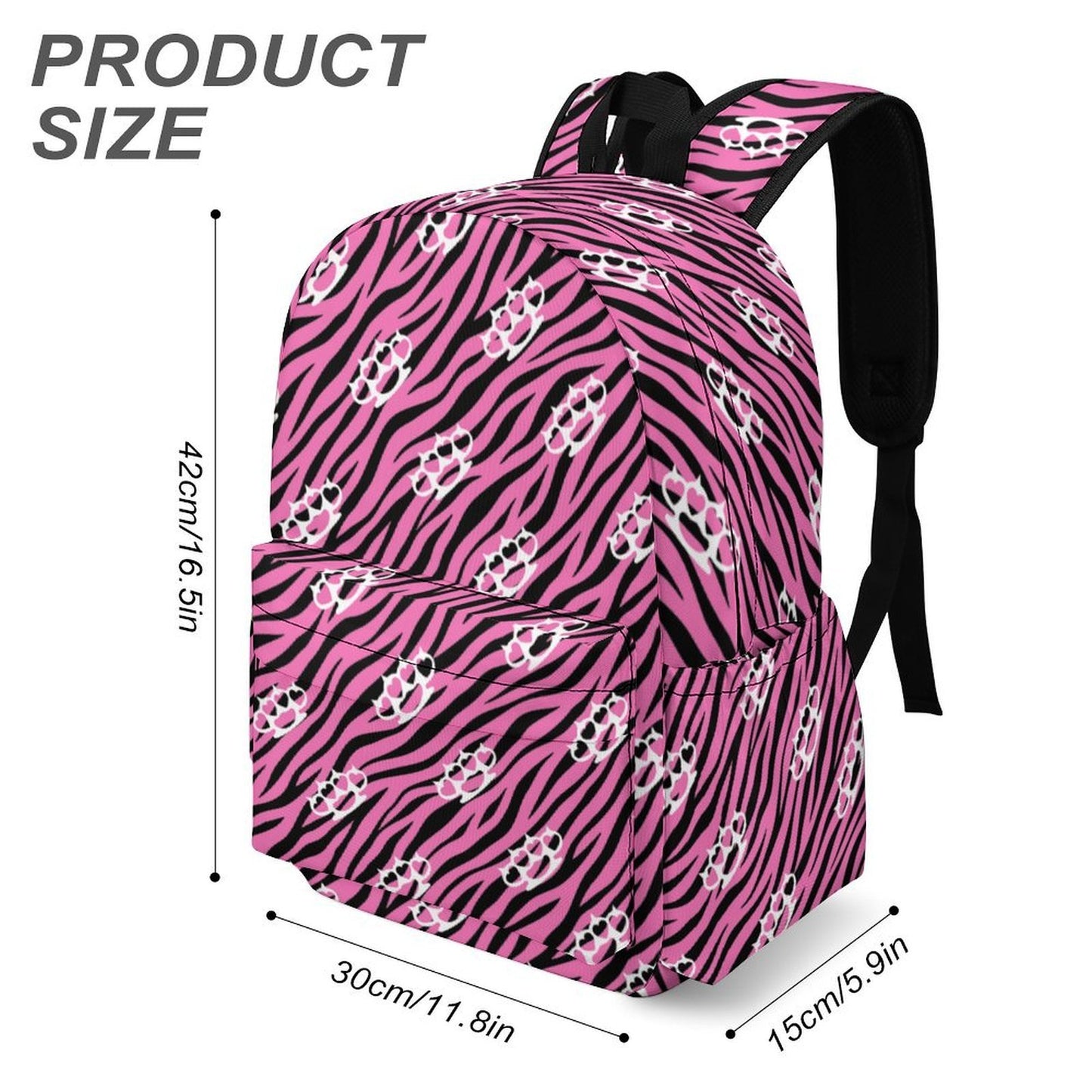 Hot Pink Skull Zebra Scene Backpack – Black Emo Y2K Bag