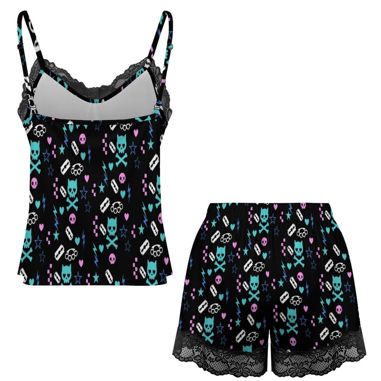 Scene Kitty Skull Women's Lace Pajama Set (XS to 2XL)