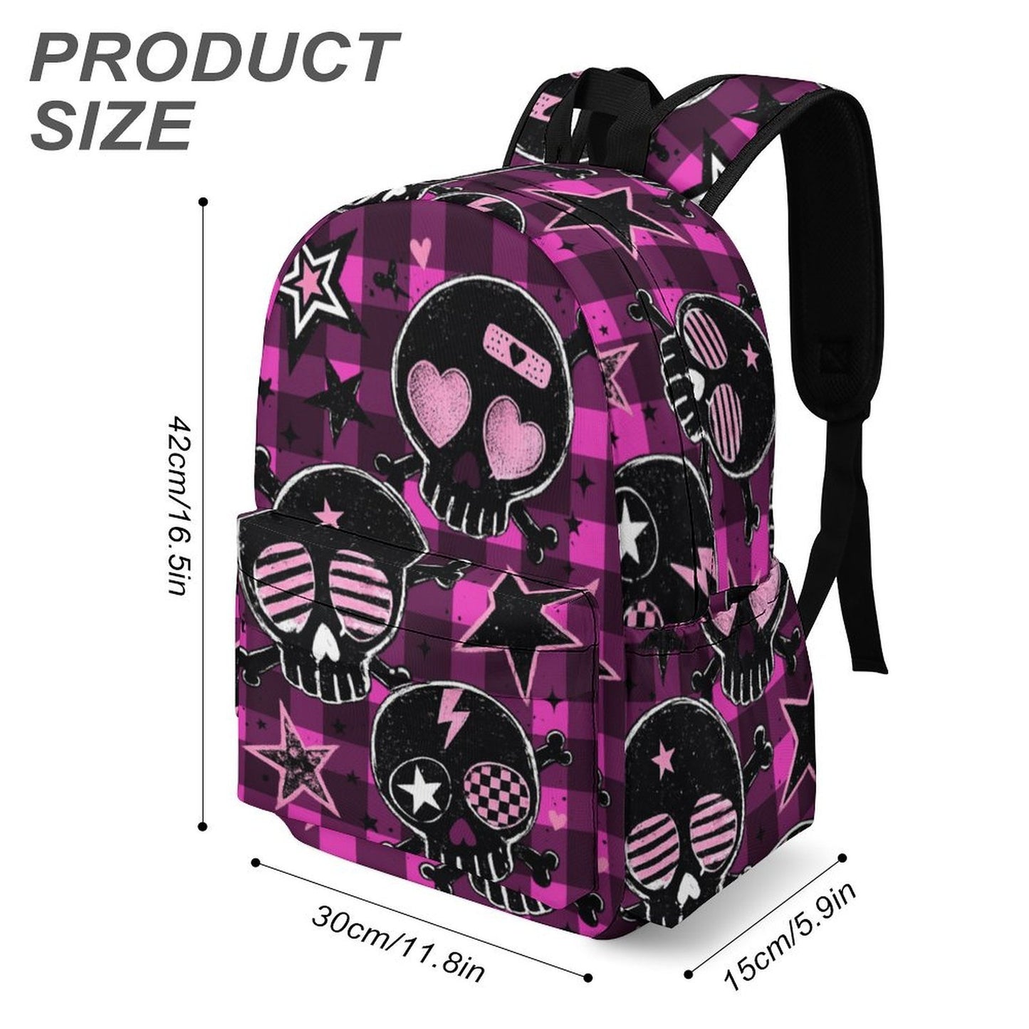 Heartbreaker Skull Plaid Scene Backpack – Hot Pink Black Y2K Bag