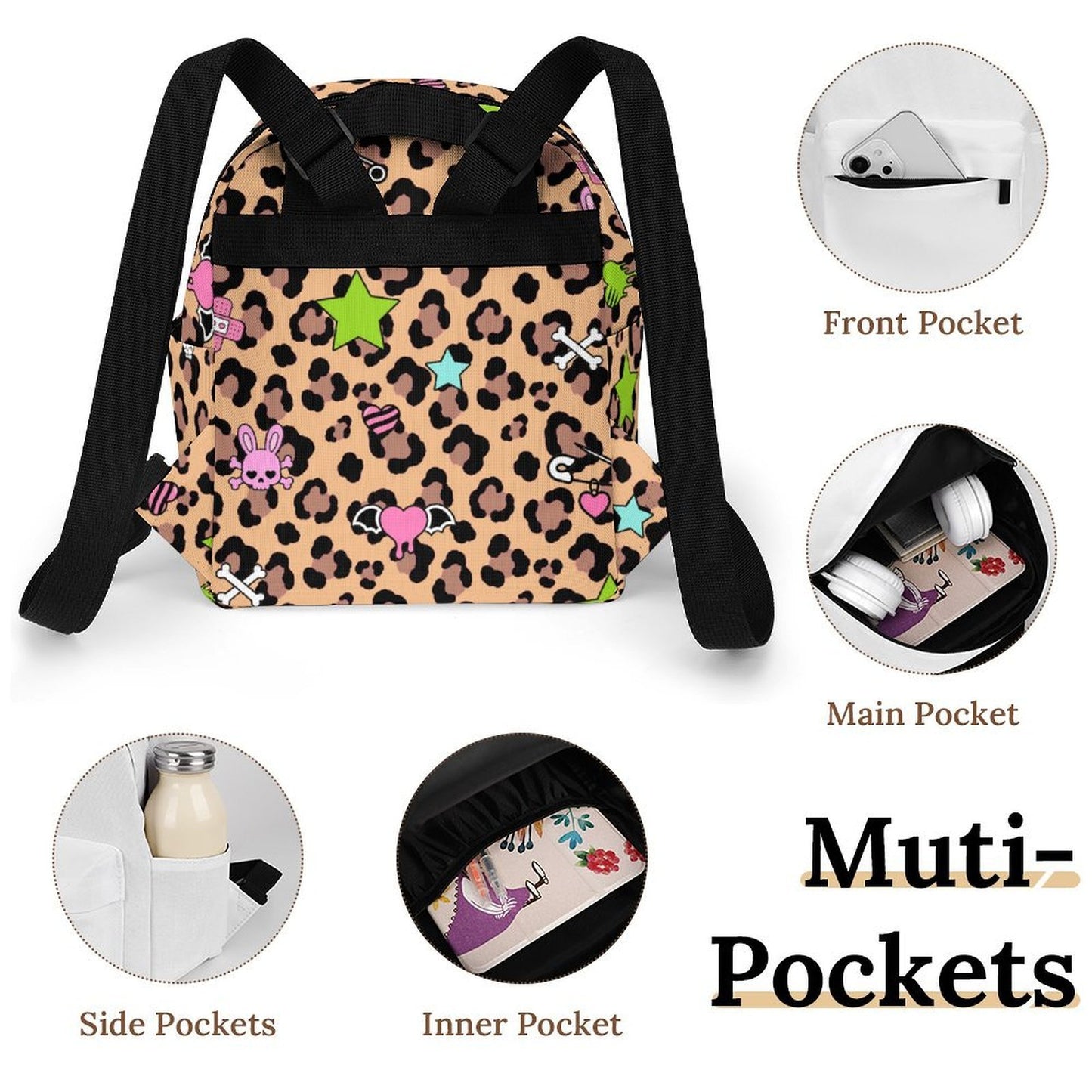 Leopard Bunny Skull Mini Backpack | Emo Scene Y2K Bag
