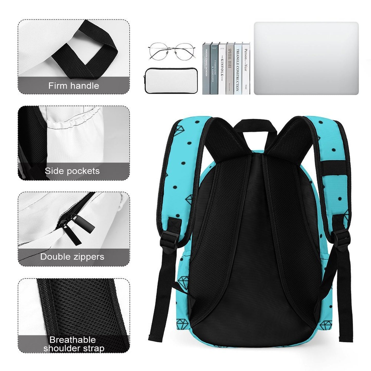 Aqua Diamond Polka Dot Scene Backpack – Teal Y2K Bag
