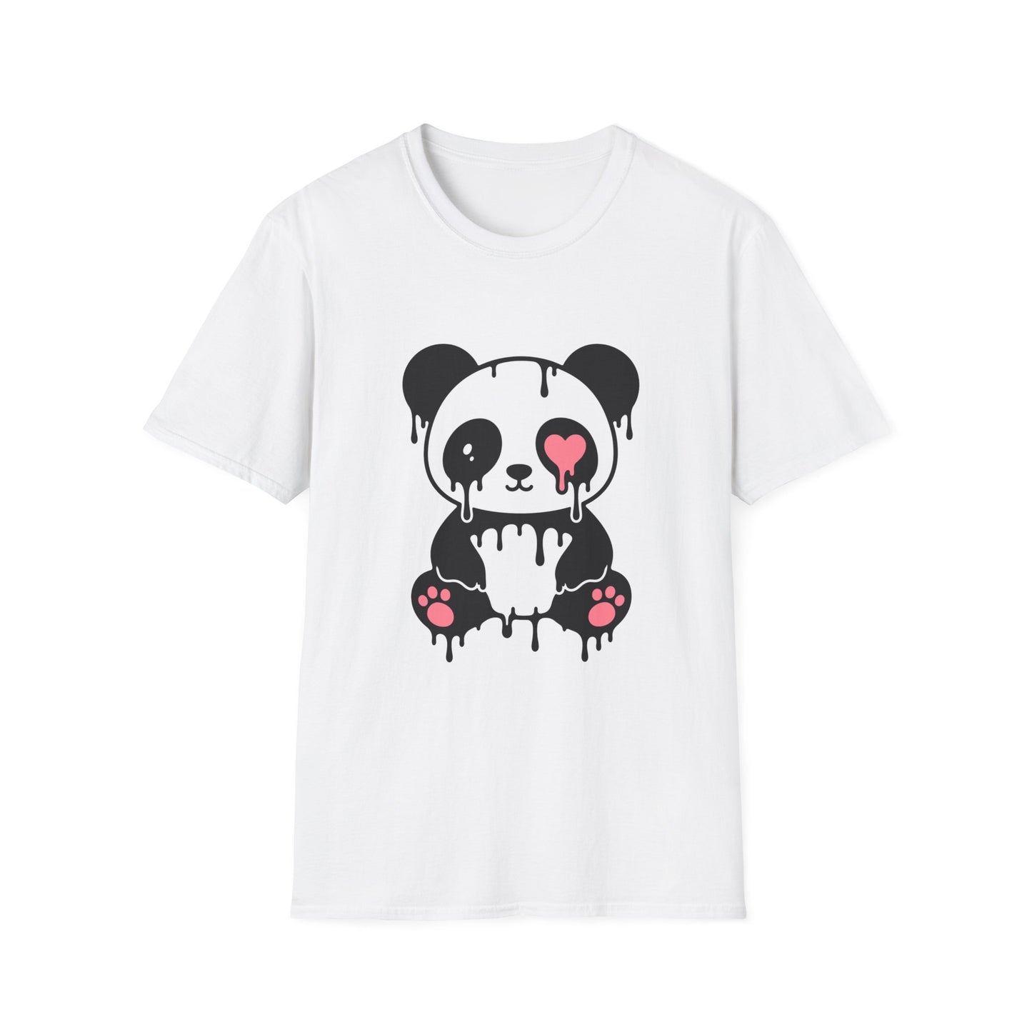 Drippy Panda Heart T-Shirt — Cute Grunge Panda Tee with Pink Heart Eye