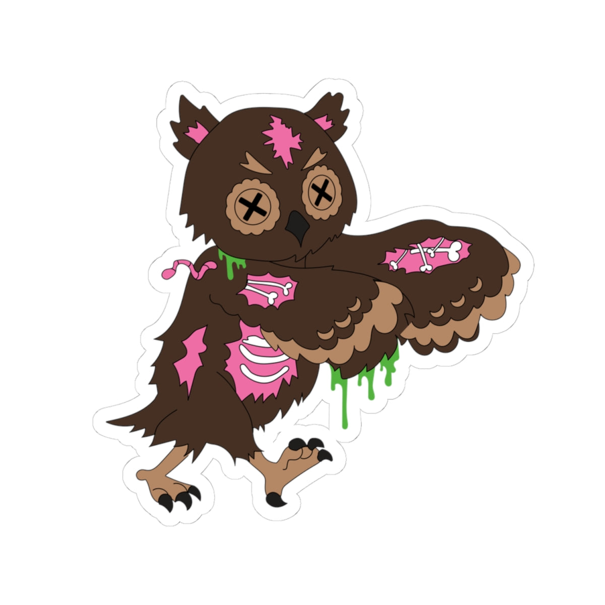 Zombie Owl Kiss-Cut Sticker — Cute Spooky Decay Laptop Sticker