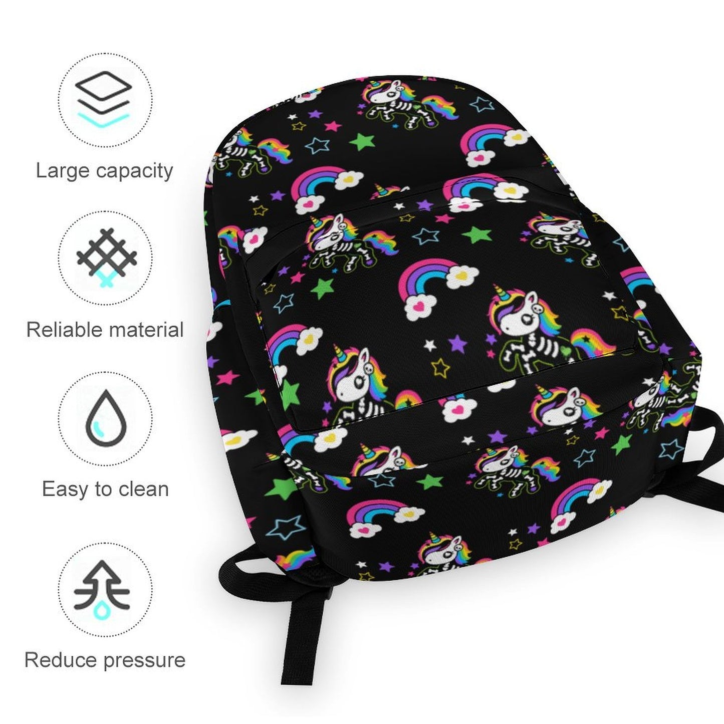 Rainbow Undead Unicorn Backpack – Black Scene Y2K Bag