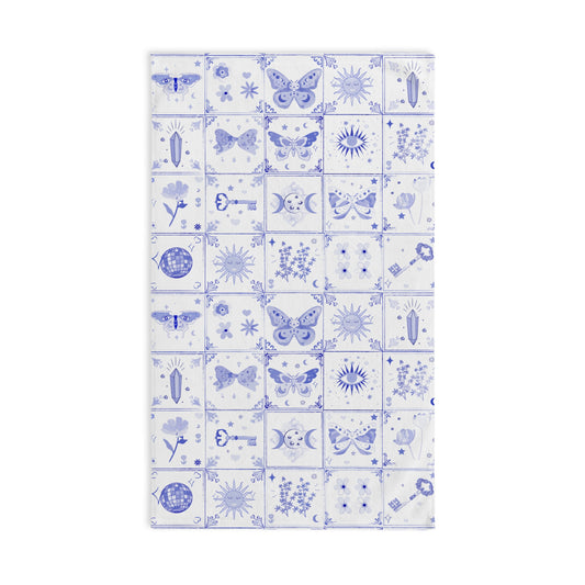 Whimsical Butterfly Blue Tile Style Hand Towel