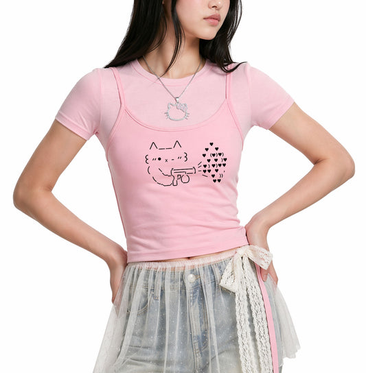 Cat & Sparkles Spaghetti Strap Tank Top — Cute Kawaii Cat Graphic