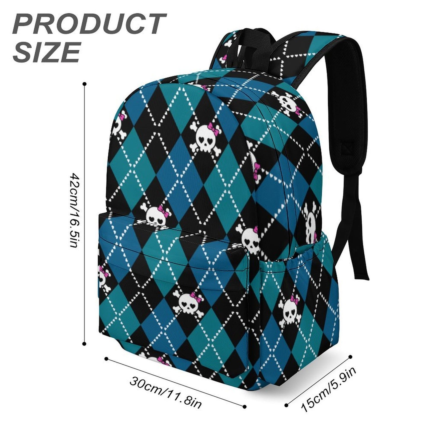 Dead Cute Skull Argyle Scene Backpack – Teal Black Emo Bag