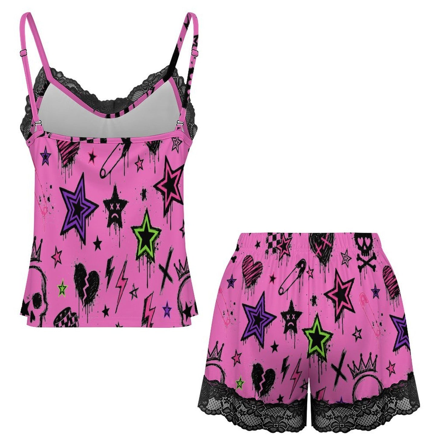 Scene Skull Heart Women's Lace Pajama Set (XS to 2XL)