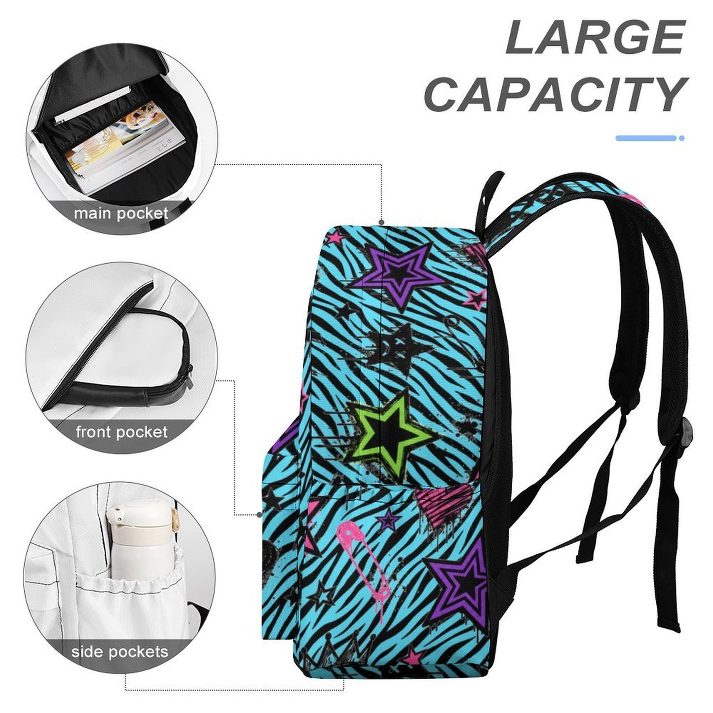 Electric Chaos Scene Backpack – Teal Zebra Skull Print