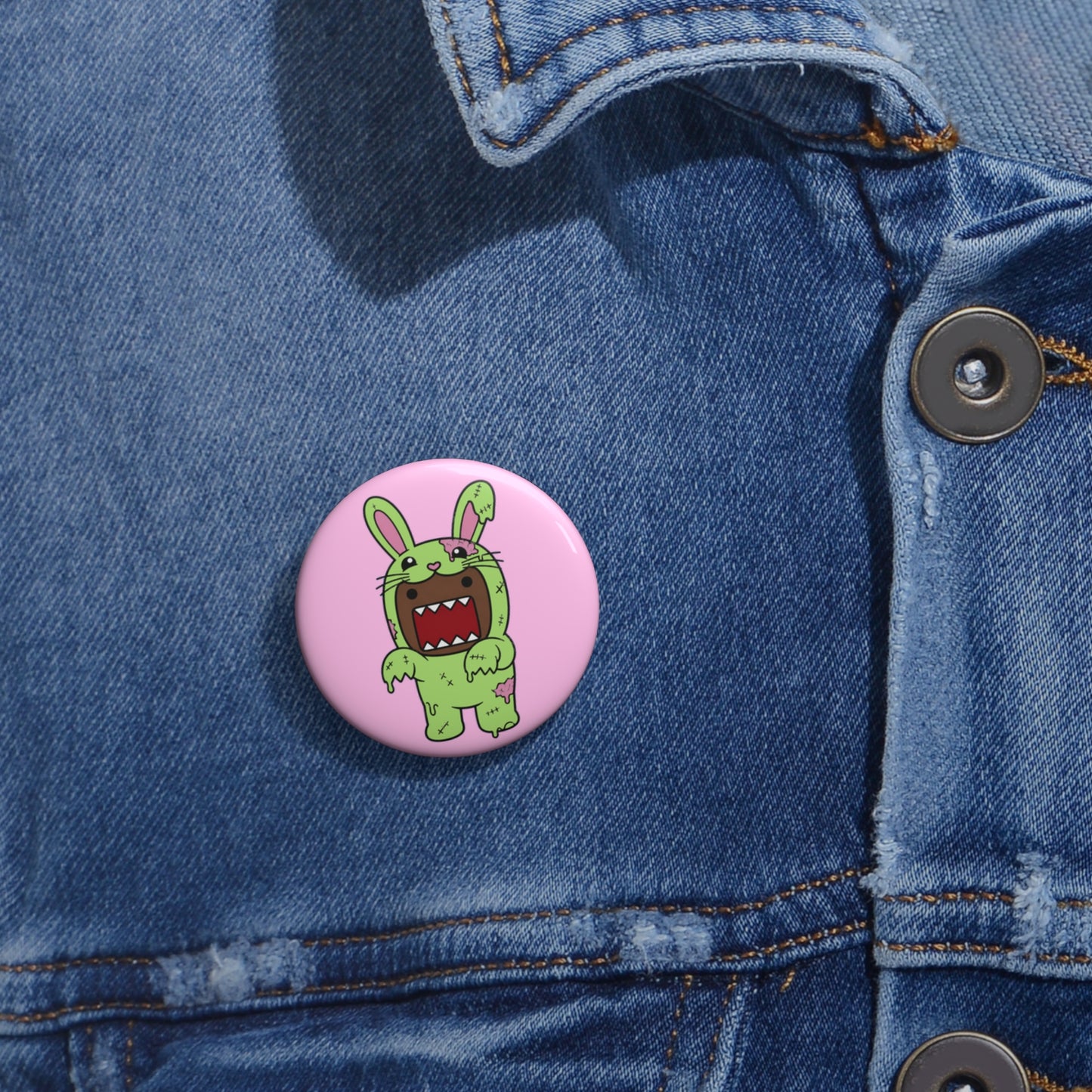 Zombie Bunny Illustration Pin Button | Cute Monster Horror Badge