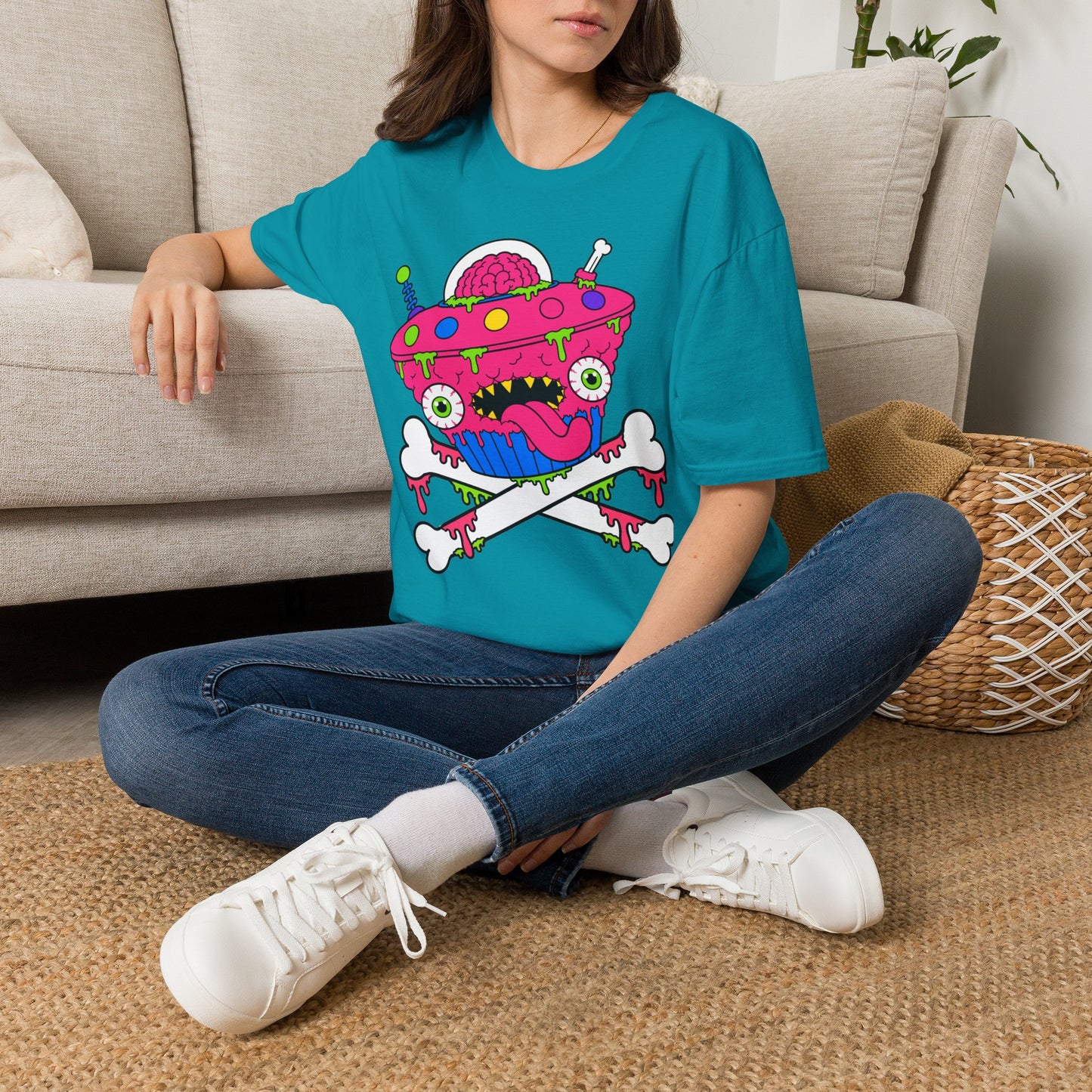 Alien UFO Monster T-Shirt — Pink Brain Spaceship Graphic Tee