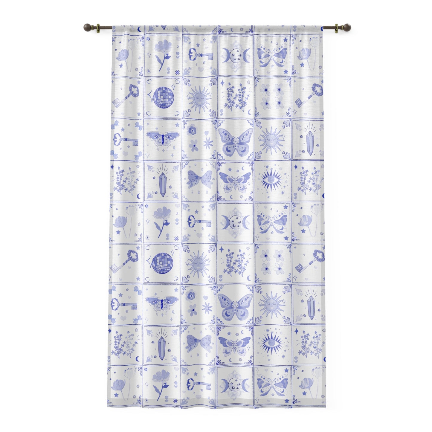 Whimsical Butterfly Blue Tile Style Window Curtain