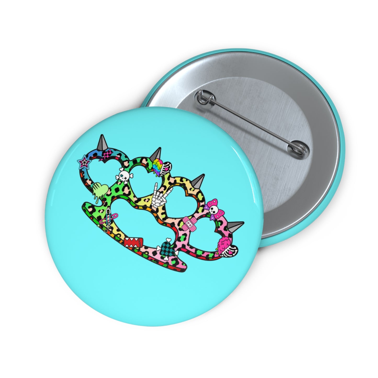 Rainbow Heart Brass Knuckle Pin Button – Emo Scene Y2K Kawaii Badge