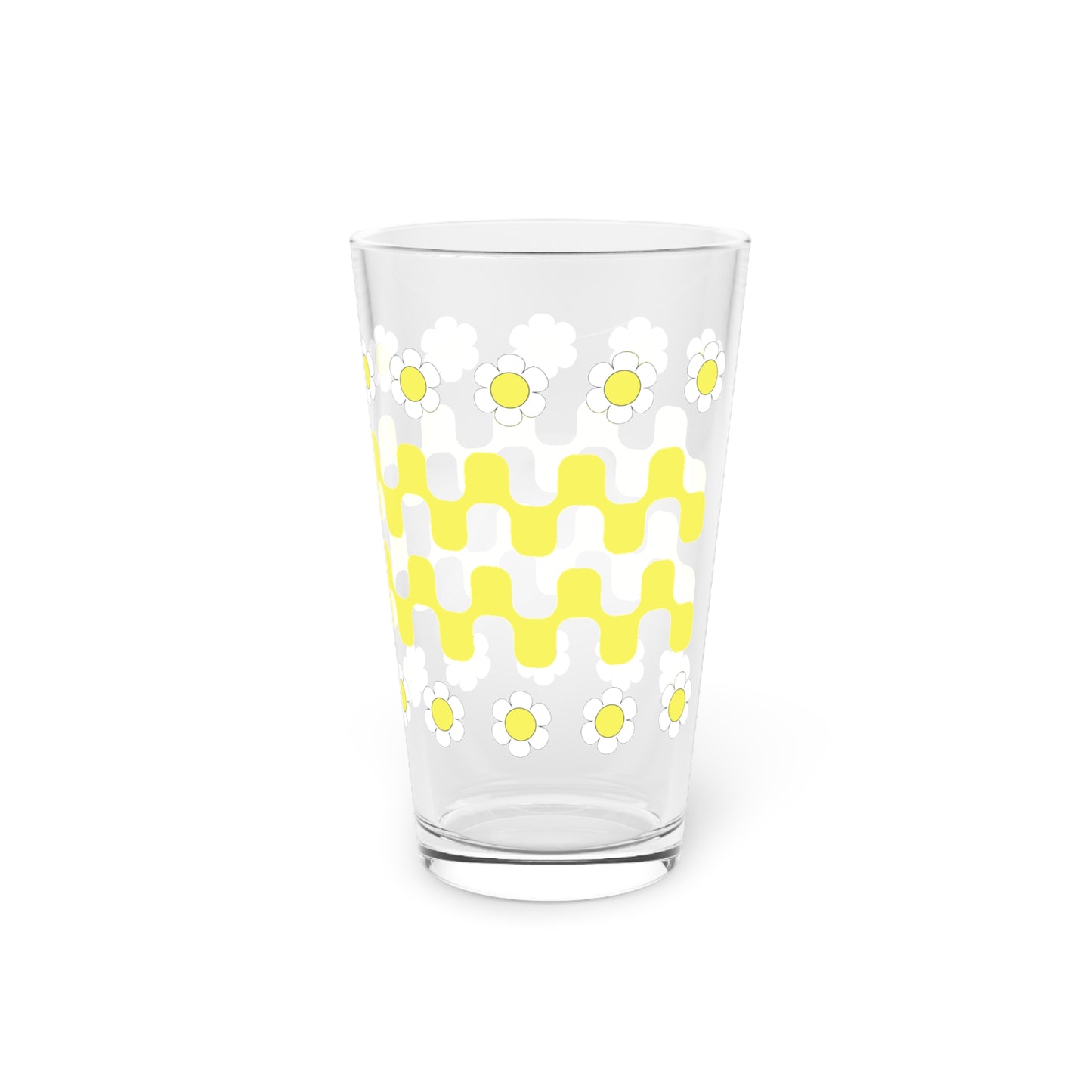 Retro Flower Child Squiggly Yellow Pint Glass