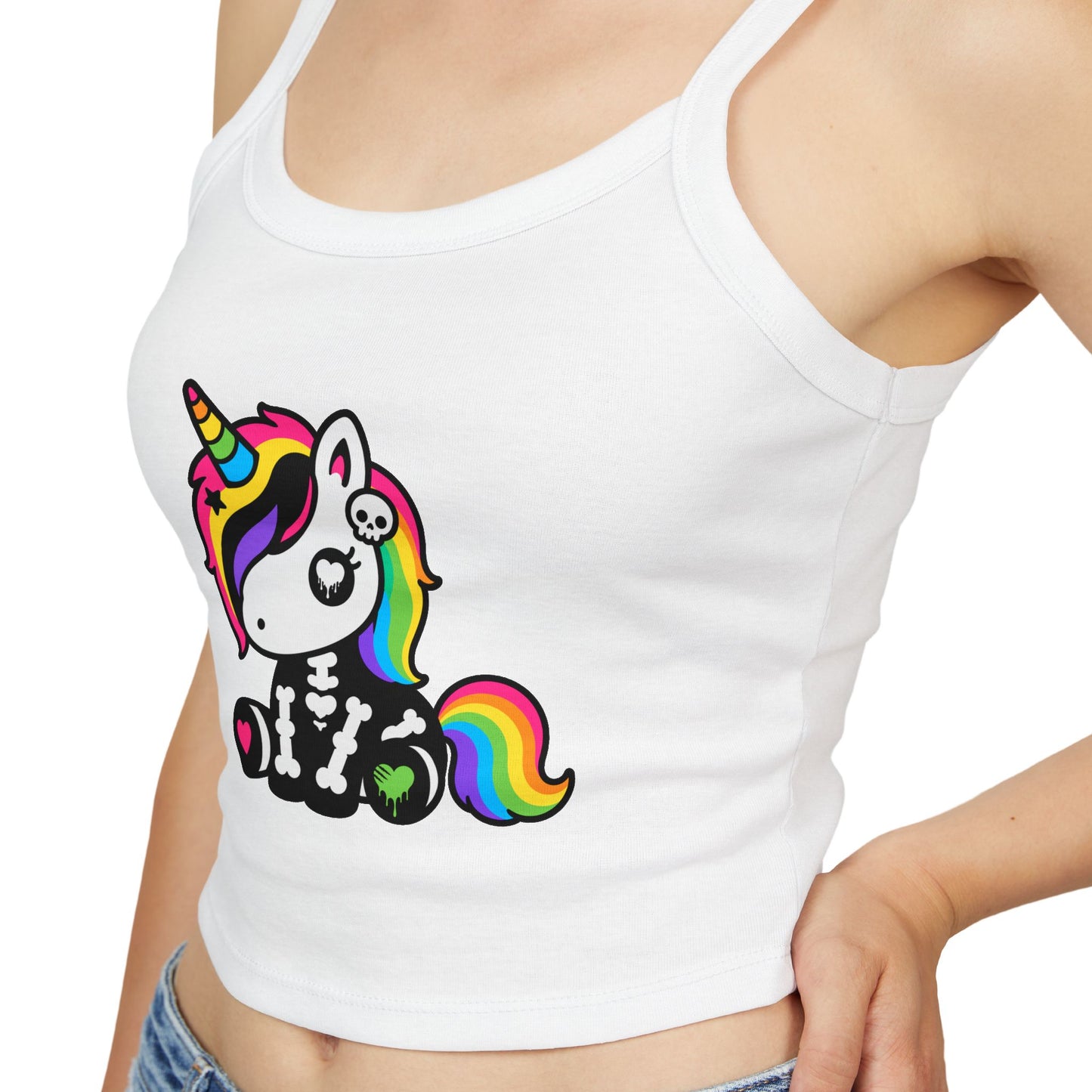 Rainbow Skeleton Unicorn Crop Tank Top – Scene Kid Style, XS–2XL