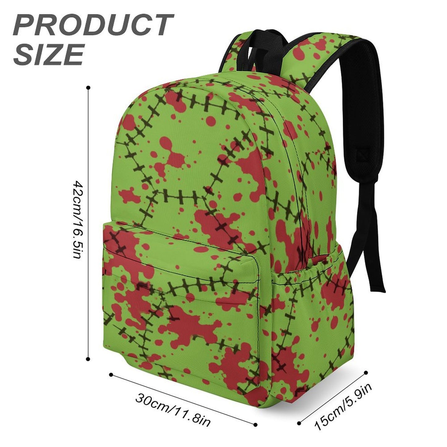 Zombie Stitches Green Scene Backpack – Blood Splatter Horror Bag