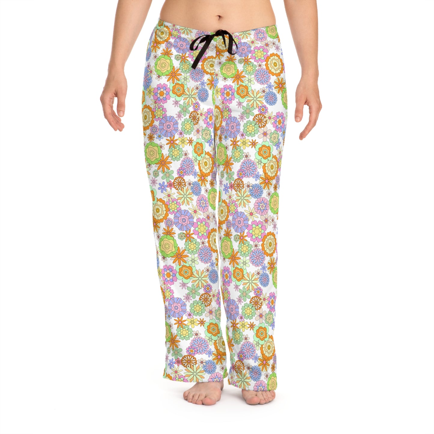 Retro Flower Child Green Women's Pajama Pants