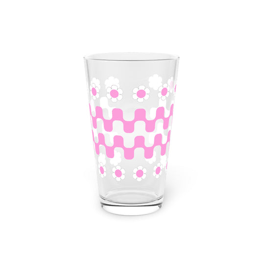 Retro Flower Child Squiggly Pint Glass