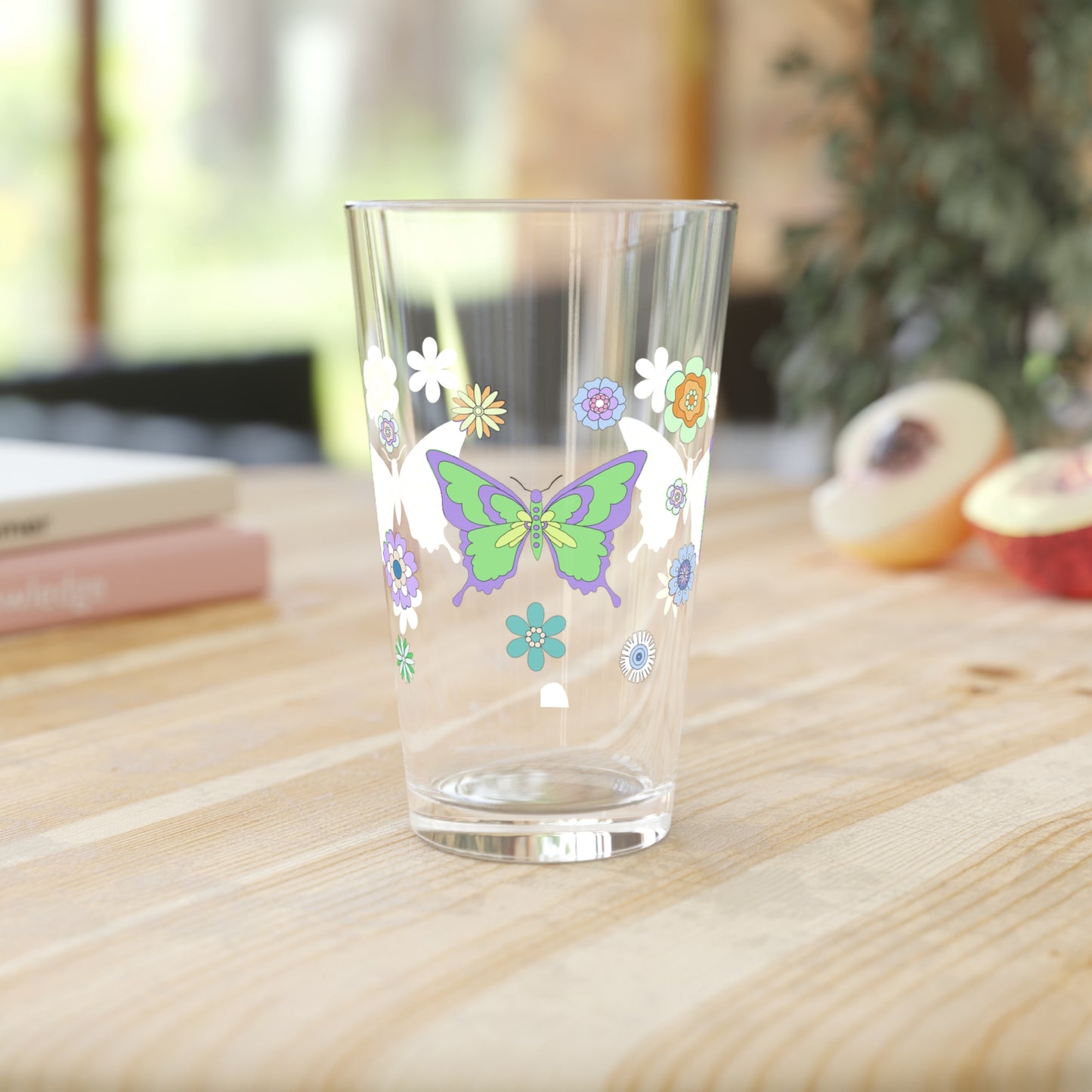 Retro Hippies Butterfly Pint Glass