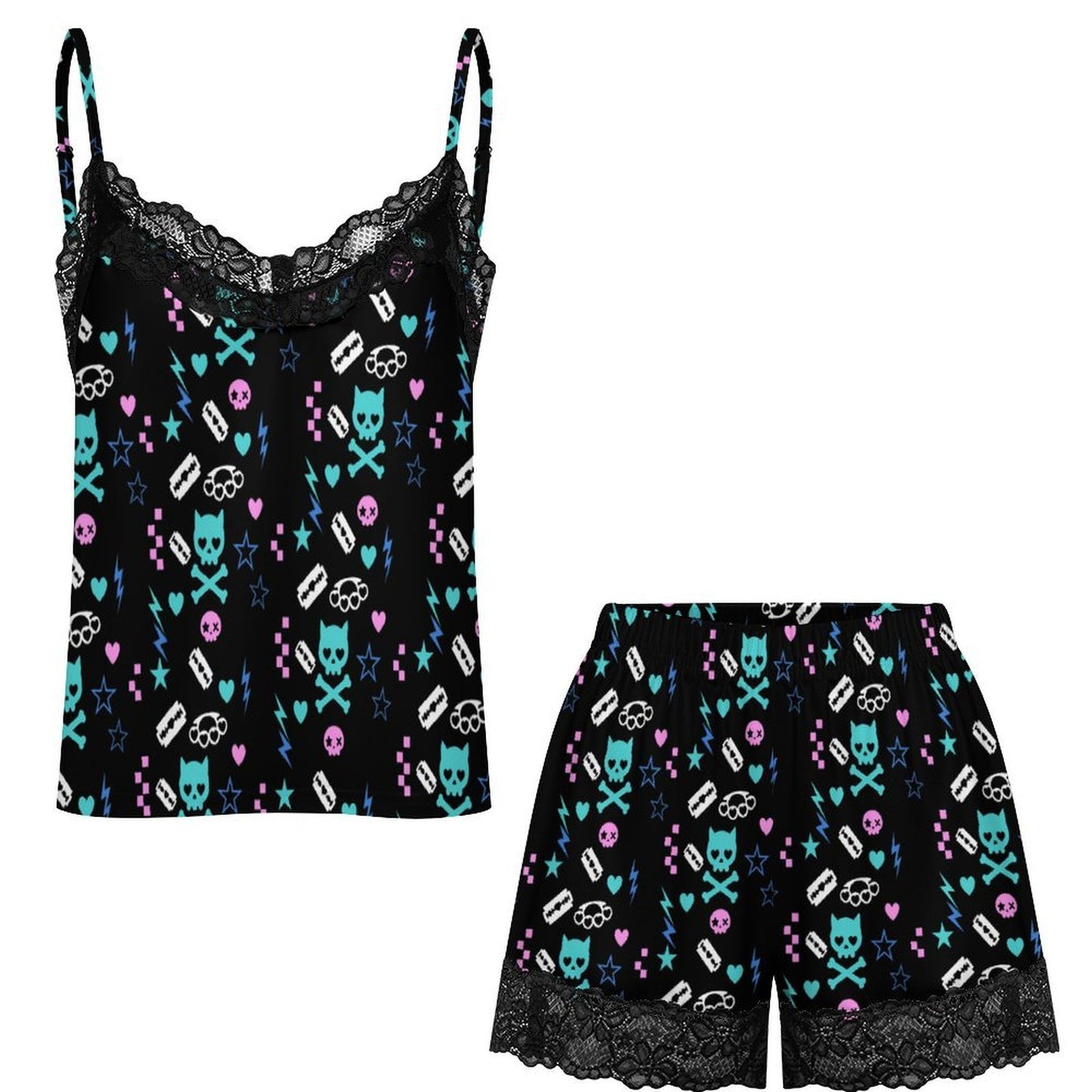 Scene Kitty Skull Women's Lace Pajama Set (XS to 2XL)