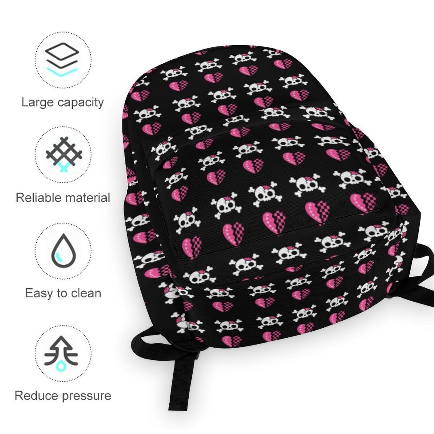 Heartbreak Riot Emo Backpack – Skull & Broken Heart Print