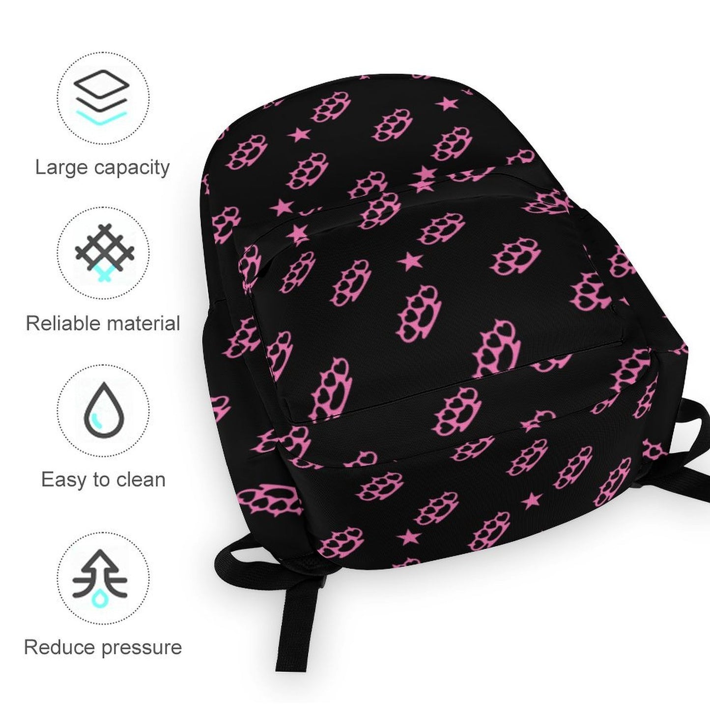 Pink Brass Knuckle Star Scene Backpack – Black Emo Y2K Bag
