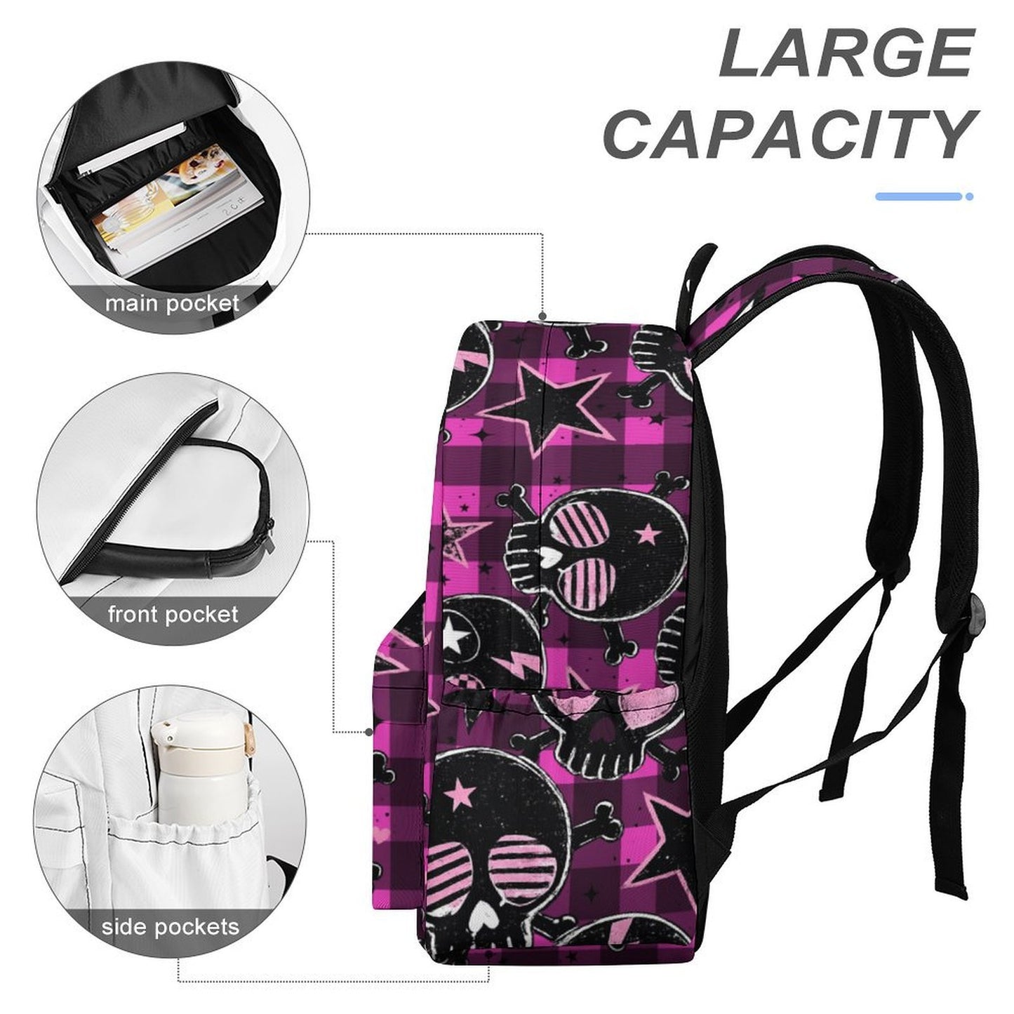 Heartbreaker Skull Plaid Scene Backpack – Hot Pink Black Y2K Bag