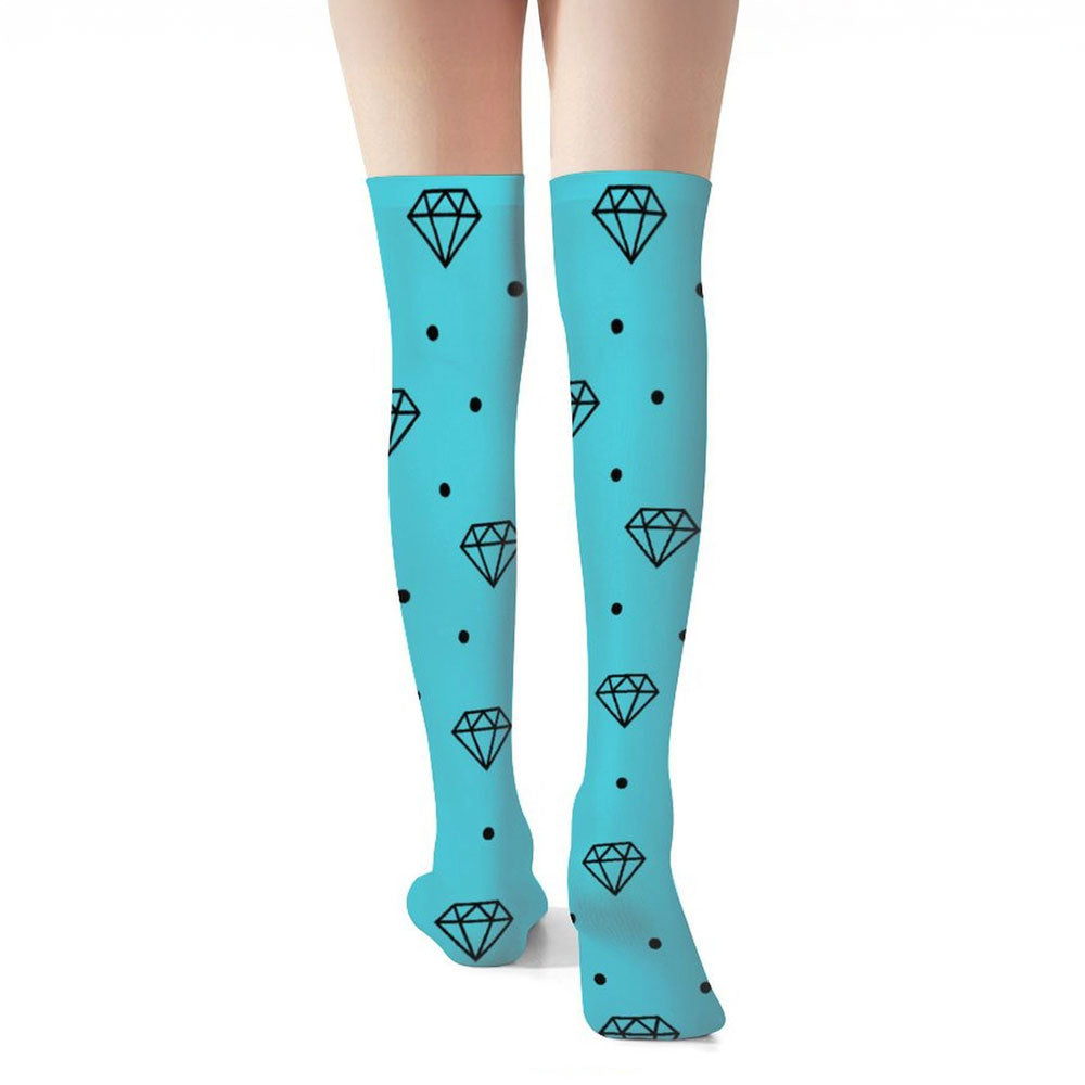 Electric Aqua Scene Queen Diamond Thigh High Stockings