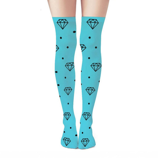 Electric Aqua Scene Queen Diamond Thigh High Stockings