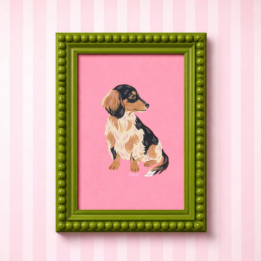 Dachshund Pop Art Poster – Colorful Dog Wall Art Print (Pink & Green)