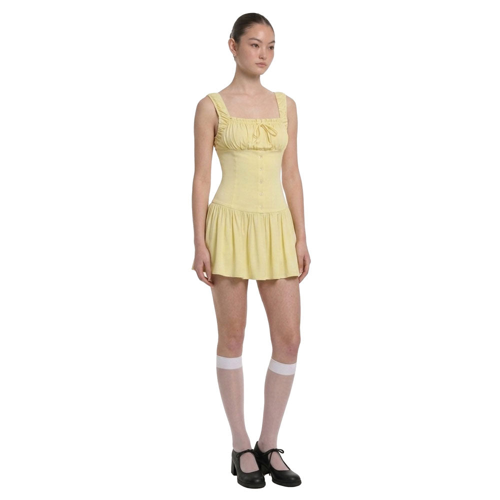 Butter Yellow Square Neck Mini Dress – Soft A-Line Summer Fit