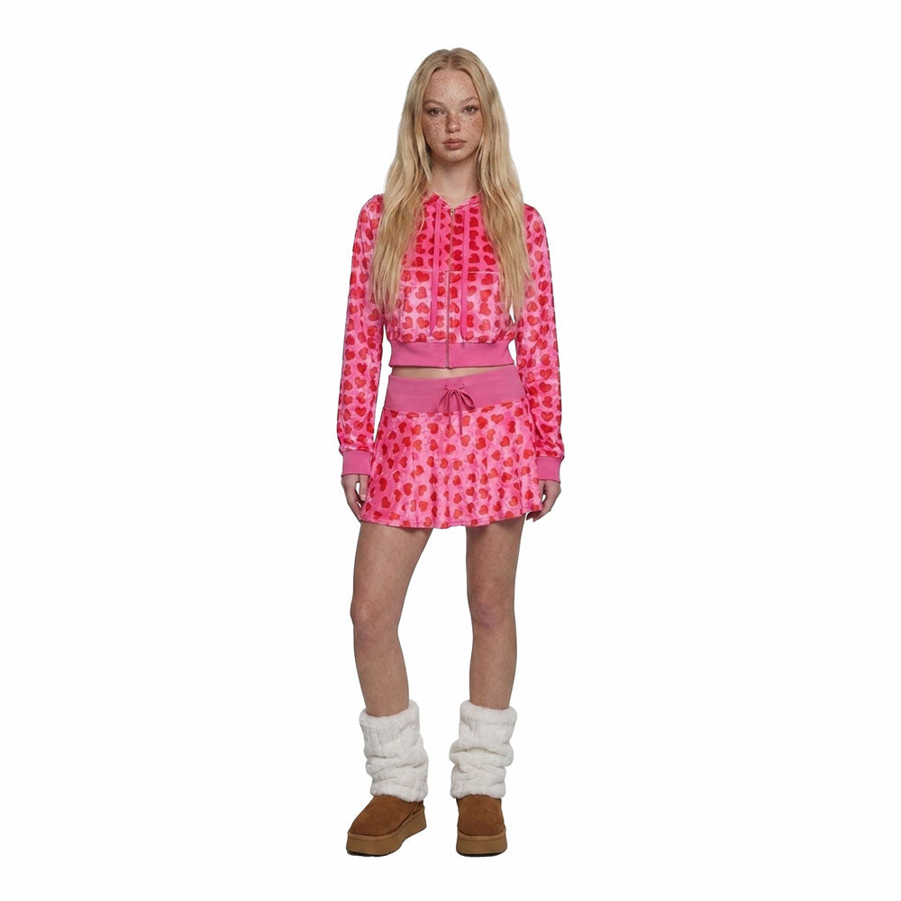Heart Print Cropped Hoodie – Sheer Zip-Up Y2K Jacket