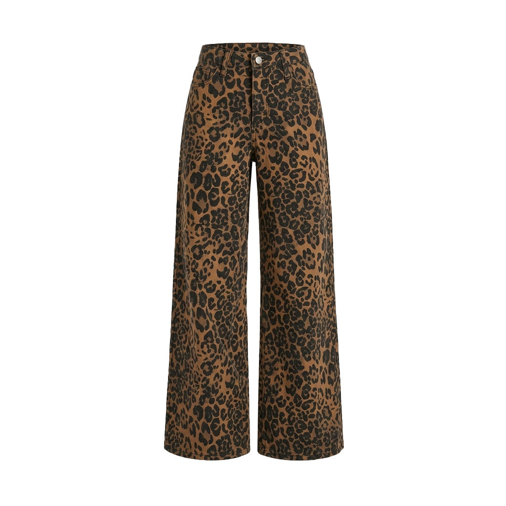 Leopard Print Wide Leg Pants – Y2K Low Rise Straight Loose Fit