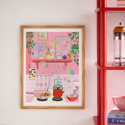 My Love Language Is Cooking – Pink Kitchen Art Poster by KOKO