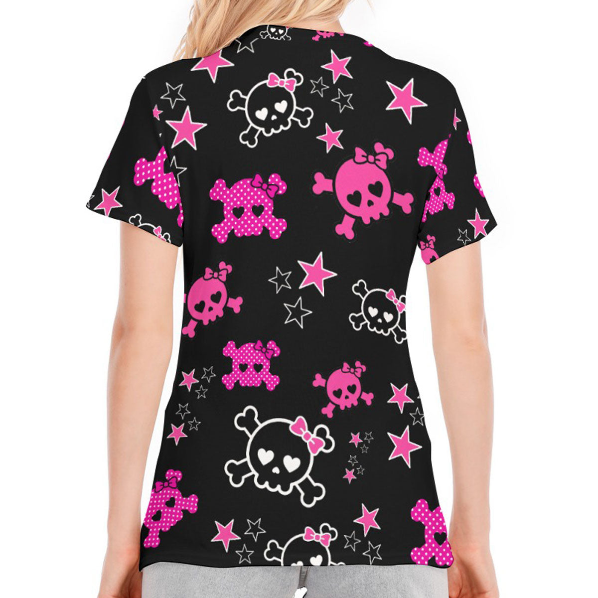 Dead Cute Pink Skull & Star All-Over Print Cotton Tee – Scene Emo Y2K