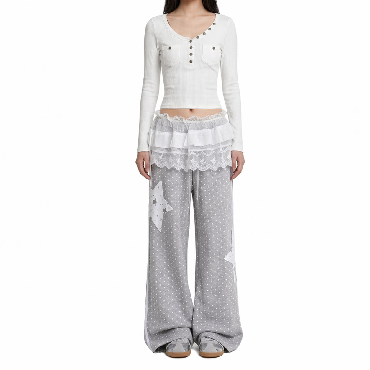 White Ribbed Button Henley Long Sleeve Top – Slim Fit Essential