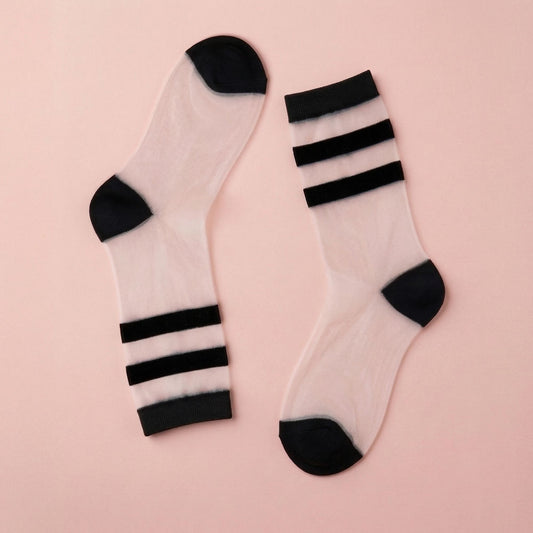 Sheer Stripe Crew Socks – Minimal Black Line Transparent Socks