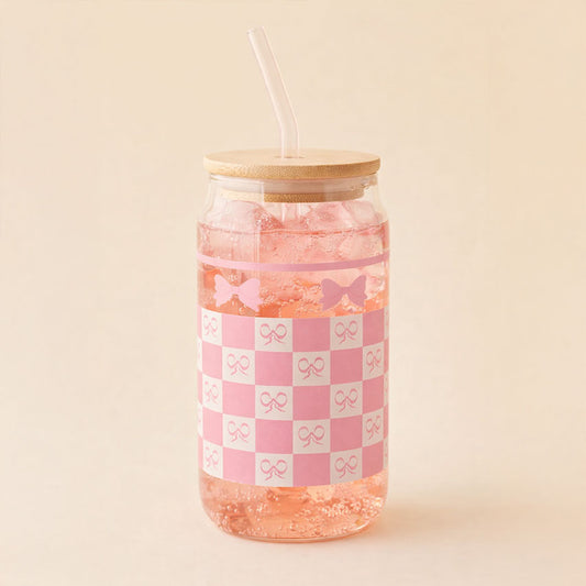 Pink Coquette Aesthetic Bow Sipper Glass