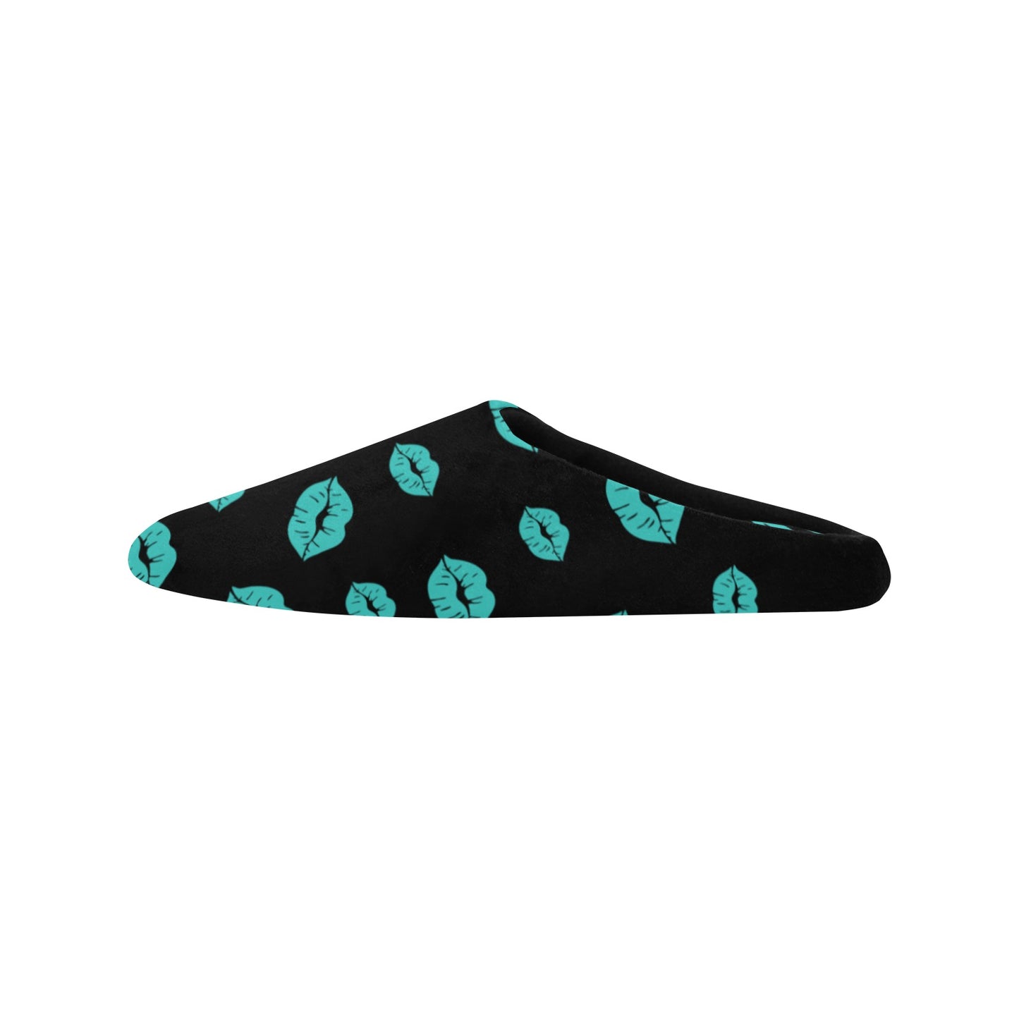 Teal Kiss Print Plush House Slippers