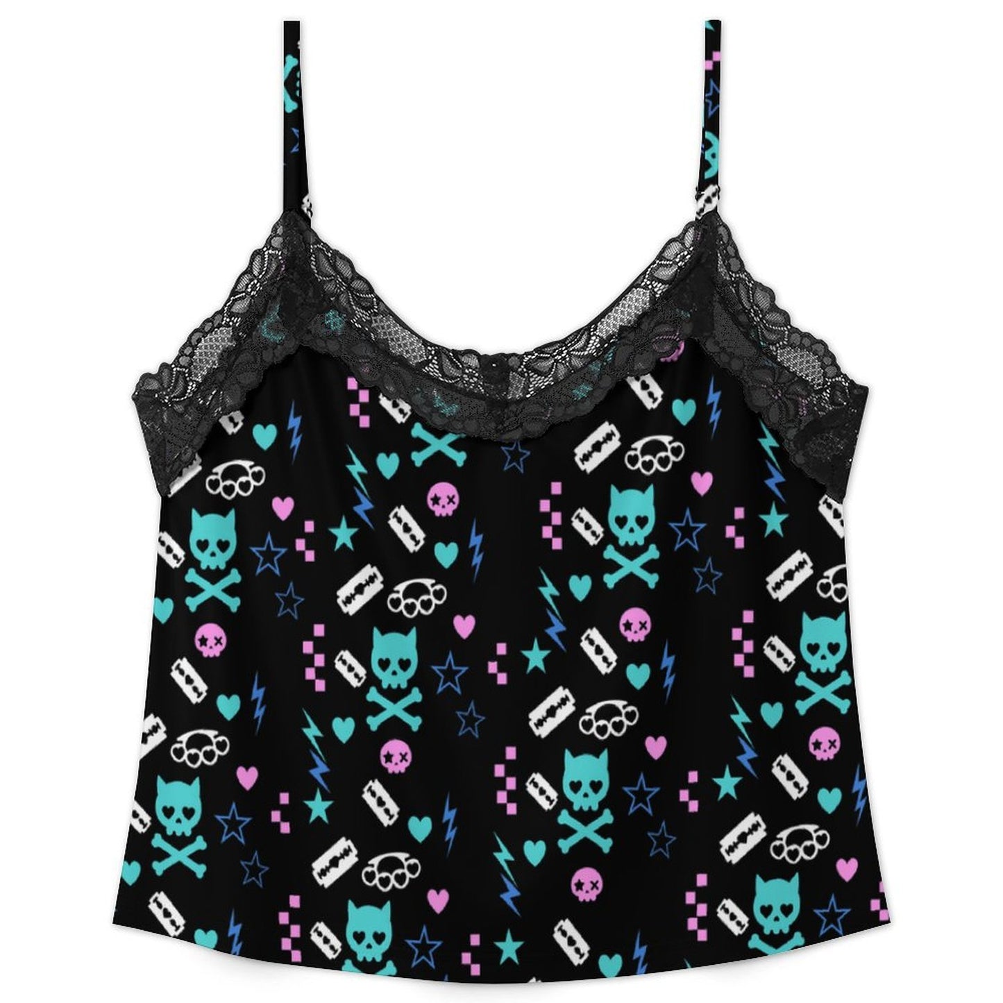 Scene Kitty Skull Women's Lace Pajama Set (XS to 2XL)