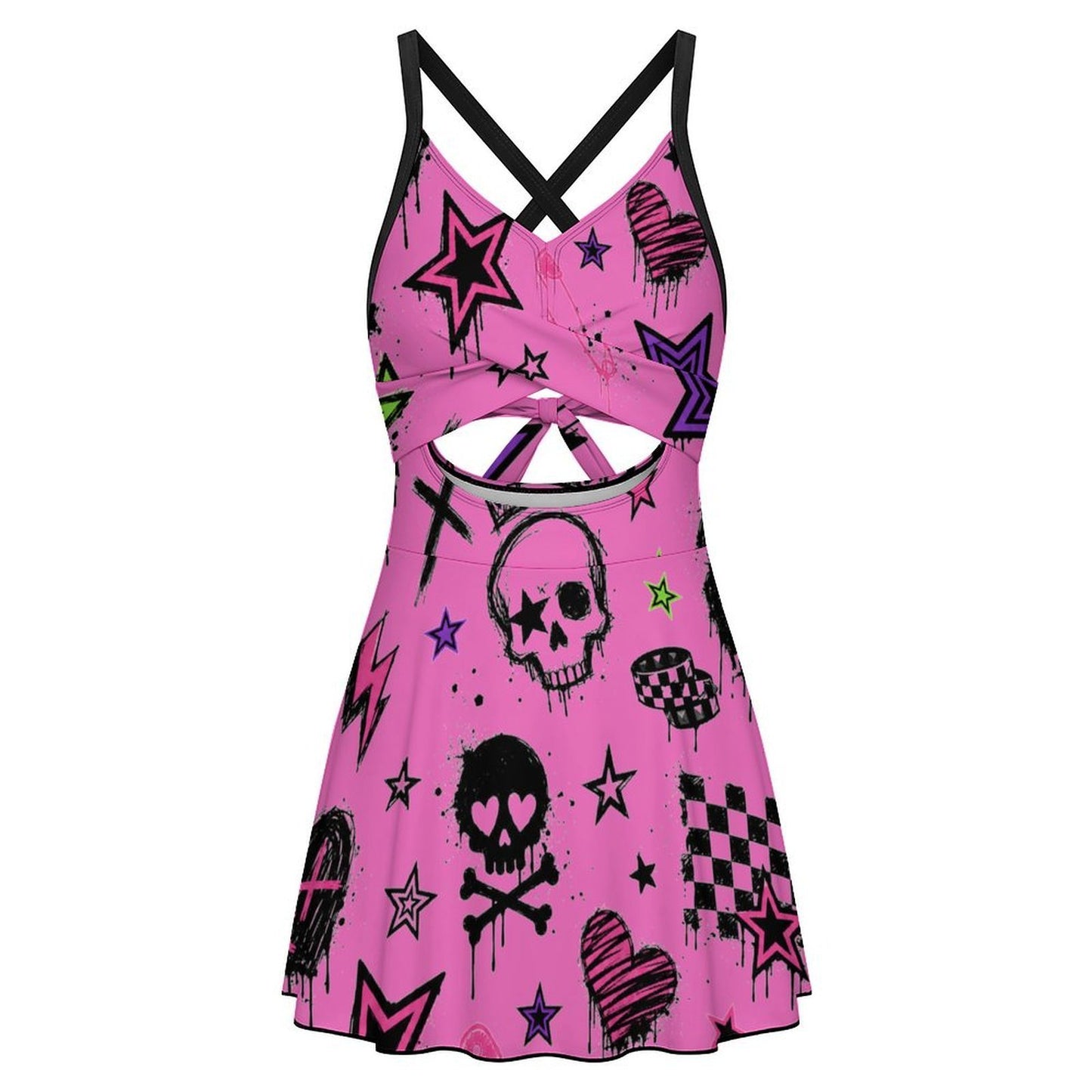 Scene Skull Heart Cutout Swim Dress