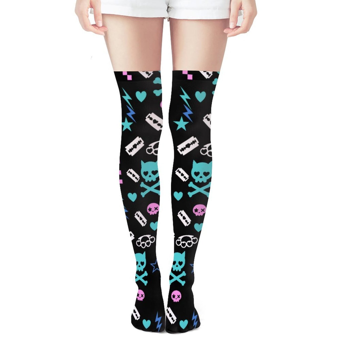 Scene Skull & Razor Knee High Stockings