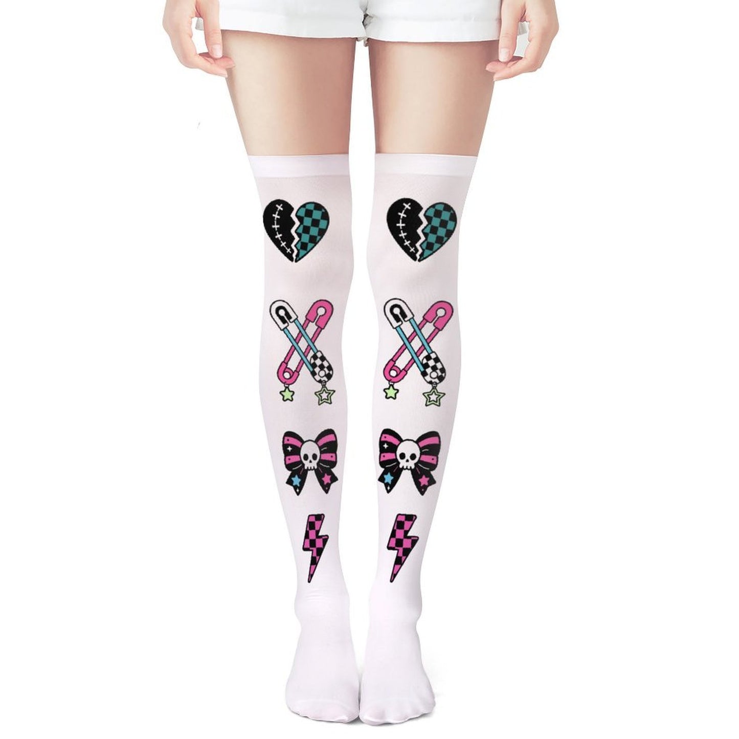 Scene Safety Pin Bow Knee High Stockings