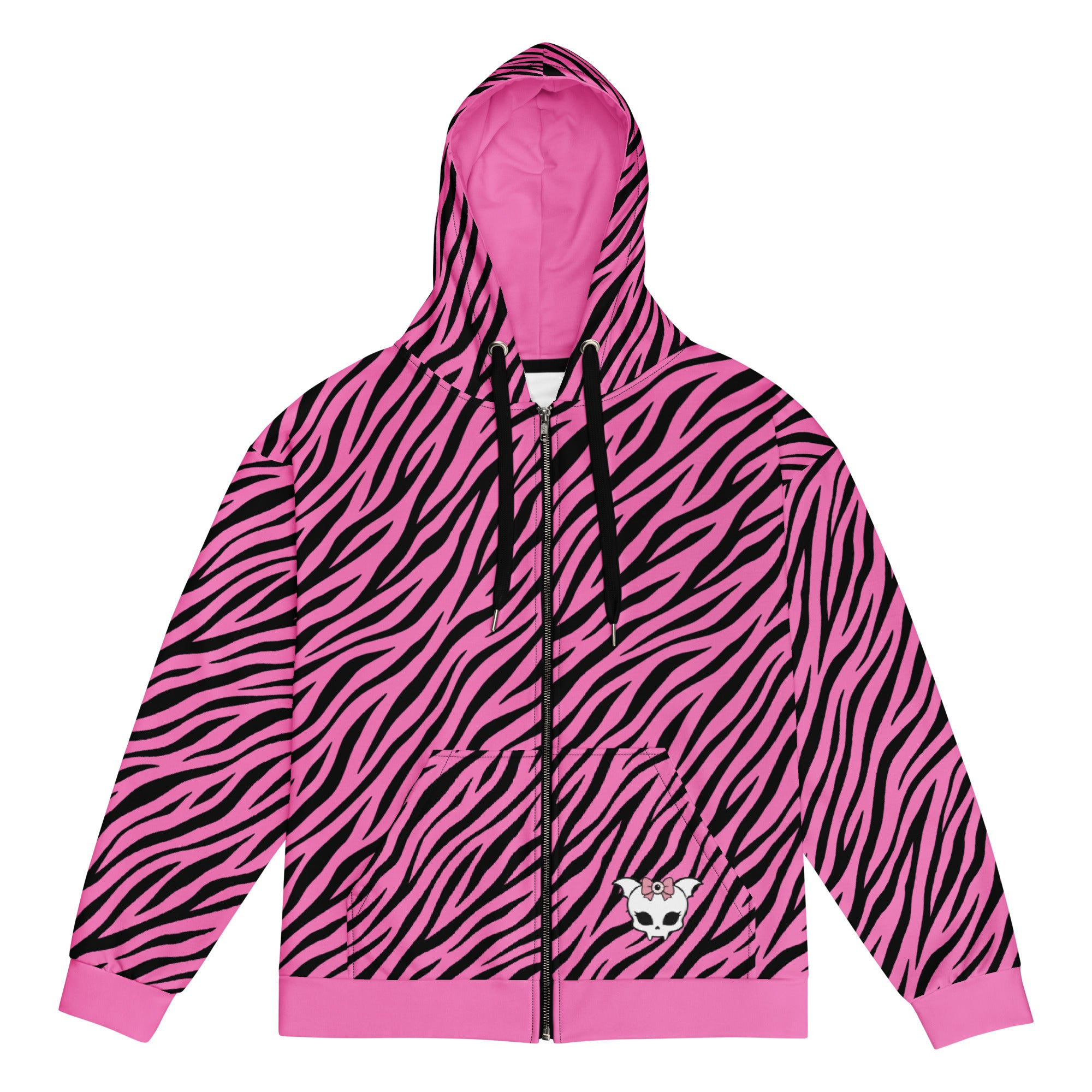 Scene Kid Pink Zebra Zip Hoodie – Emo Y2K Oversized Alt Fashion