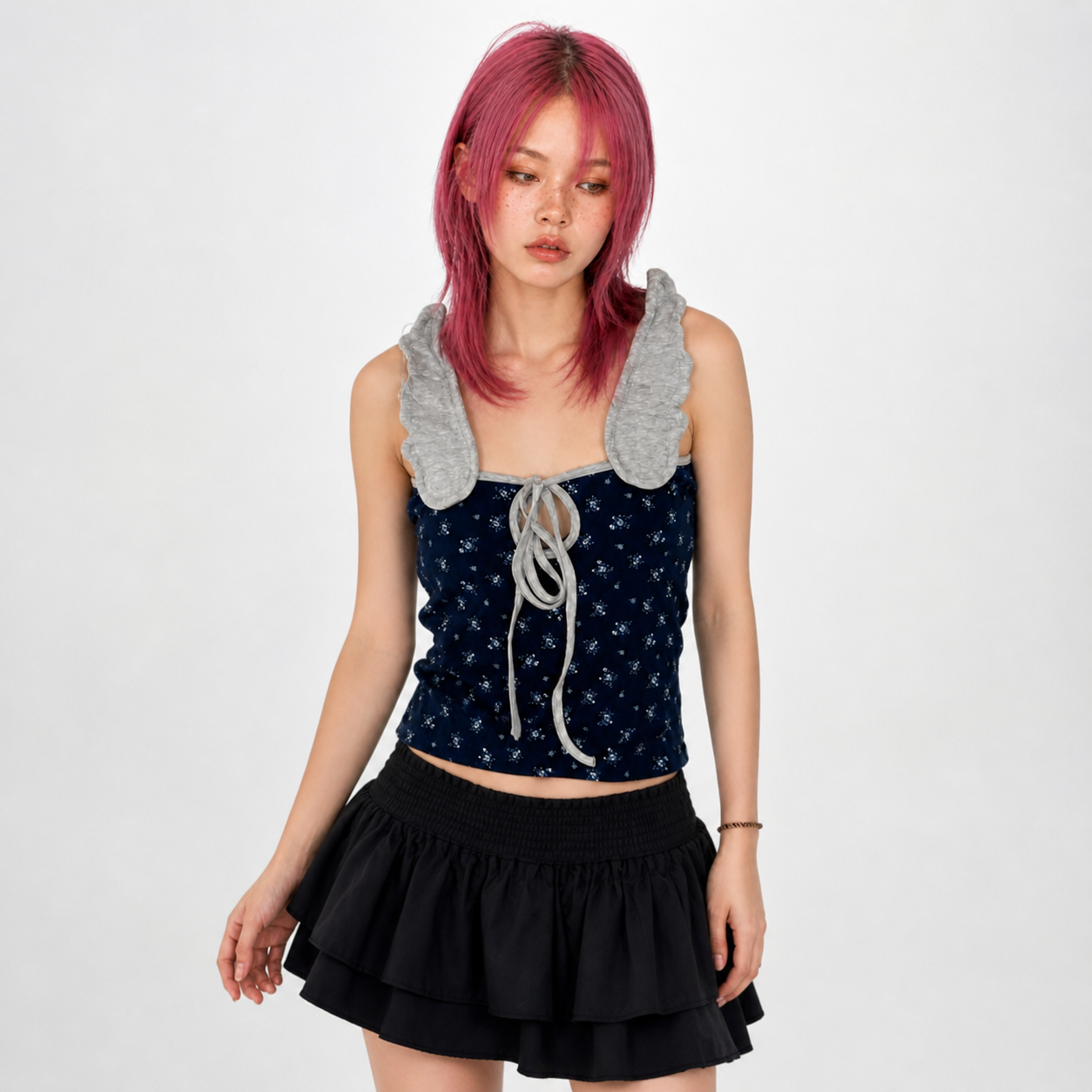 Grey Wing Strap Tie Front Cami Top