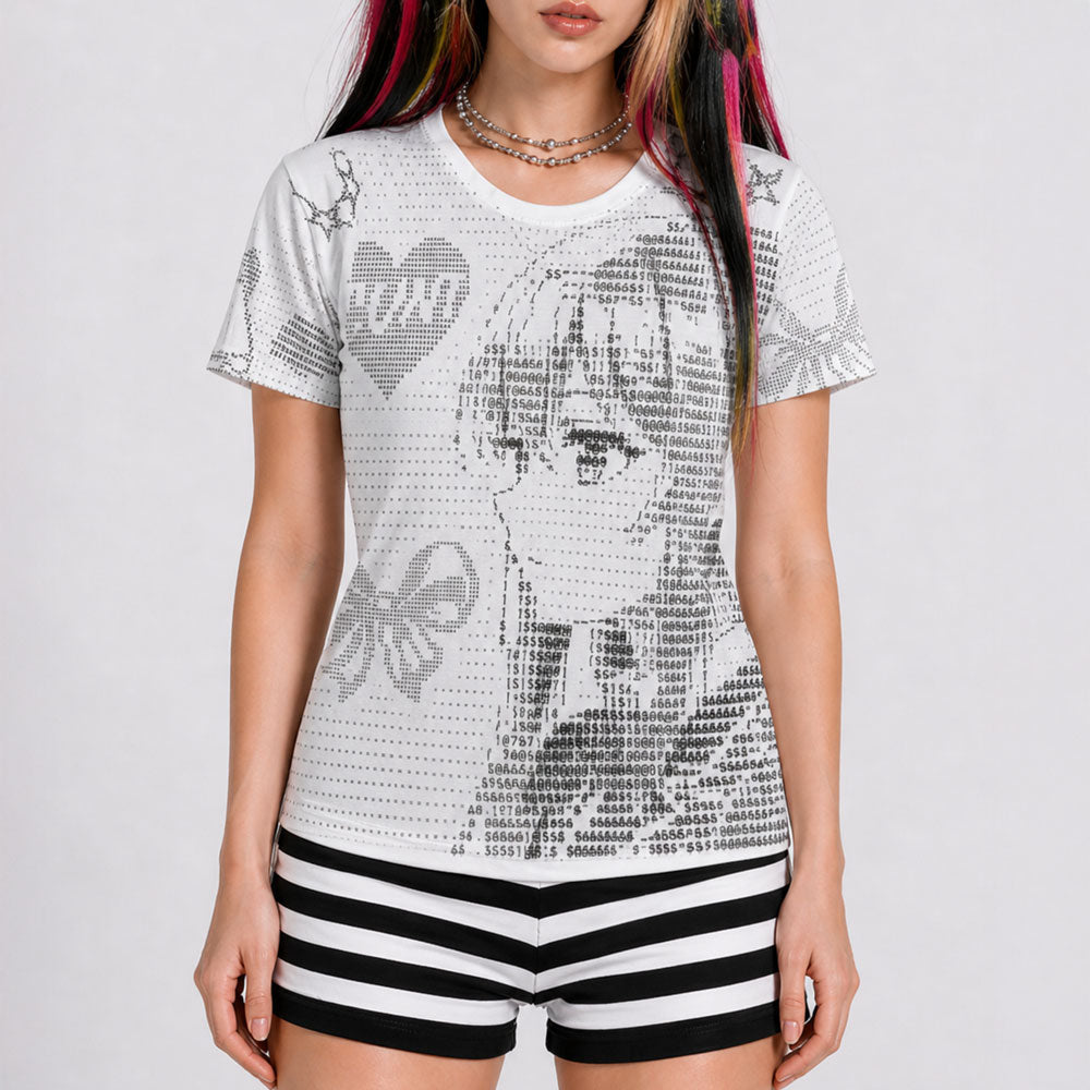 Y2K Emo Scene Kid Anime Tee – ASCII All Over Print Shirt