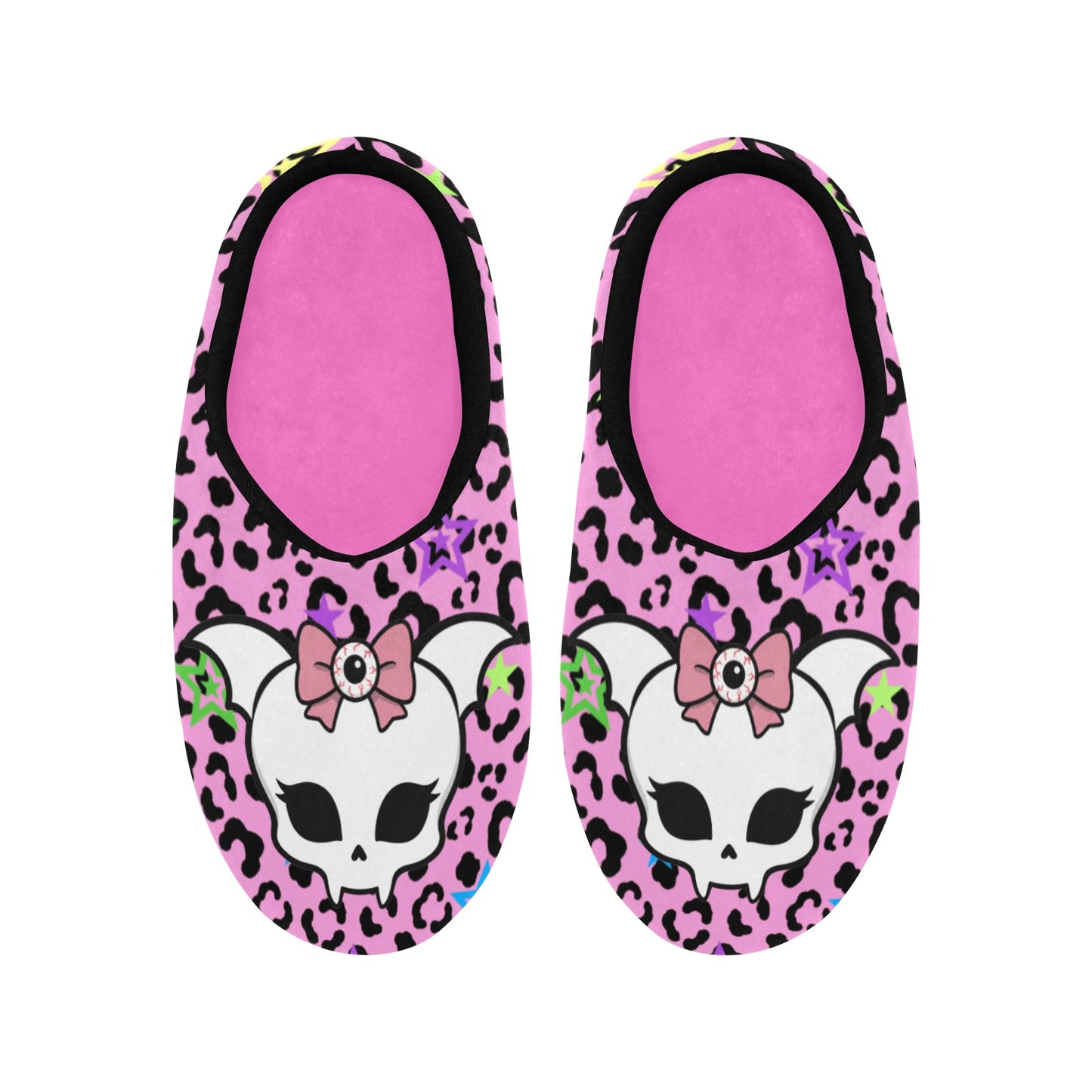 Bat Skull Eye Bow Women's Non-Slip Cotton Slippers (US 5–12)