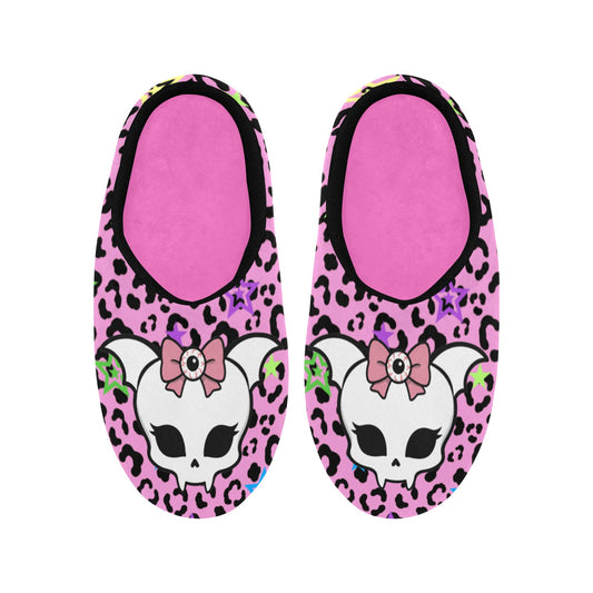 Bat Skull Eye Bow Women's Non-Slip Cotton Slippers (US 5–12)